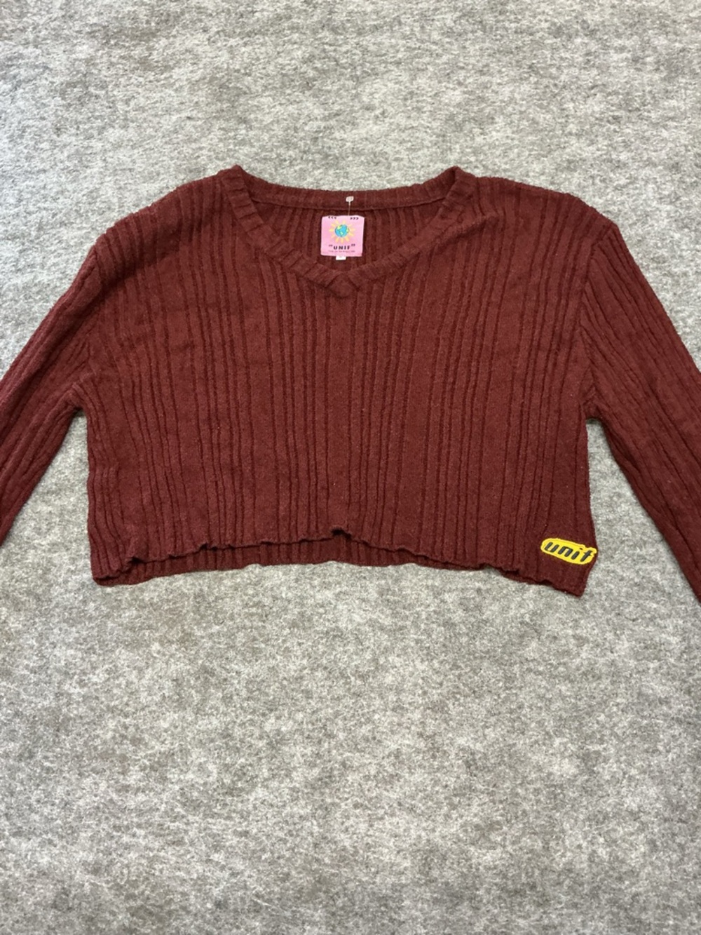 Unif Cropped Ribbed Knit Sweater With V Neck Size M